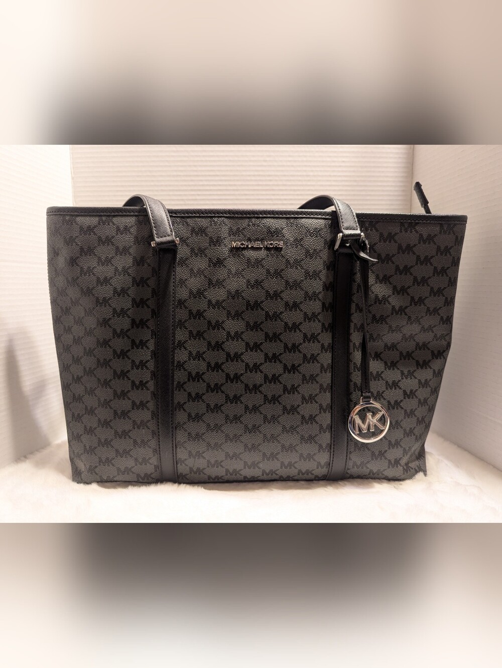 Michael Kors MK Signature Tote Bag – Black/Grey Coated Canvas